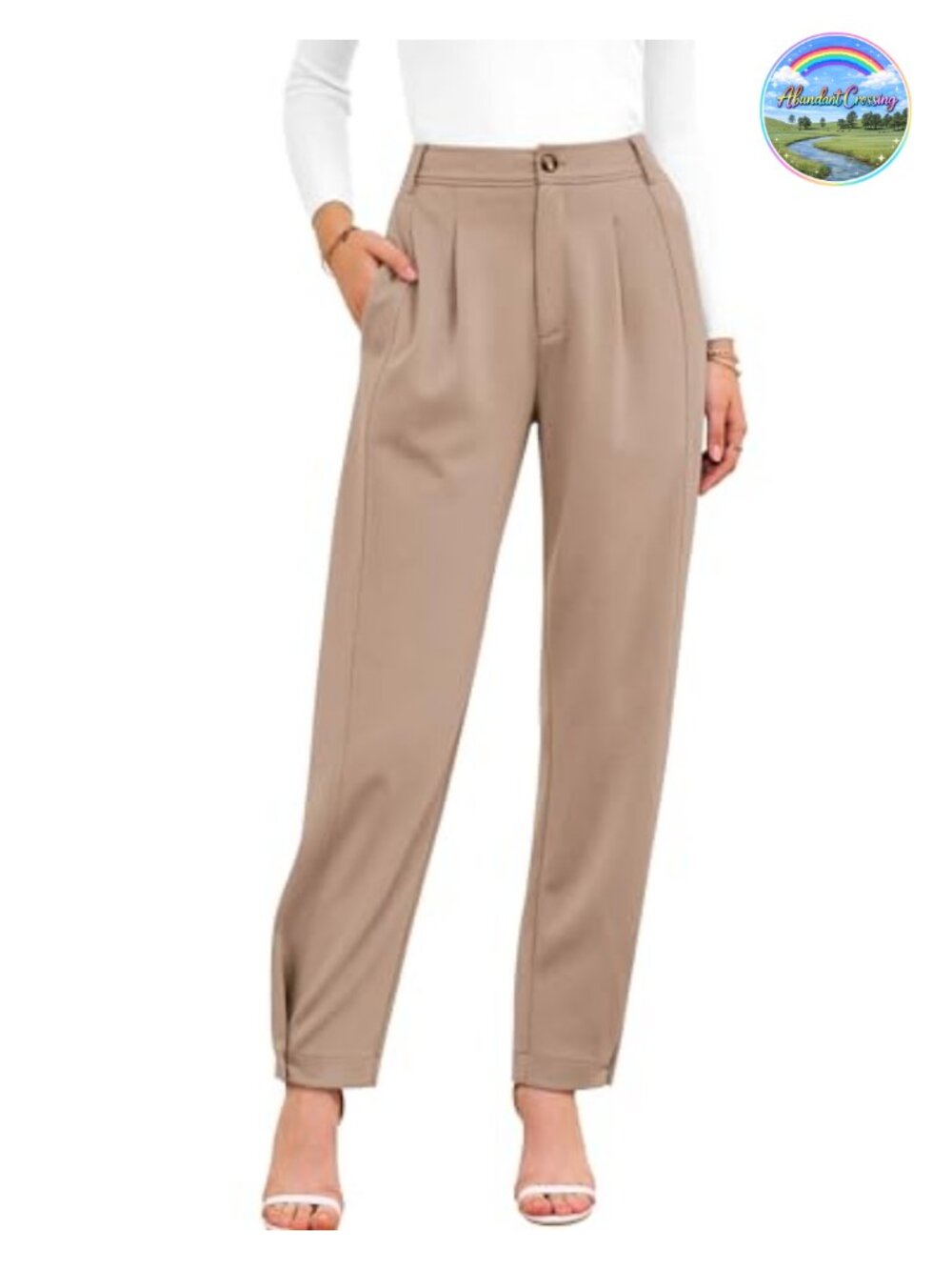 Tapered Business Casual Pants for Women with Front Pleats Pockets